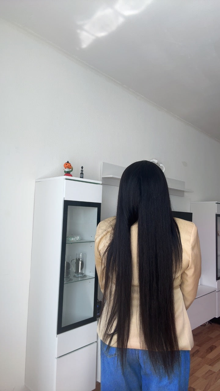 Straight human hair wig